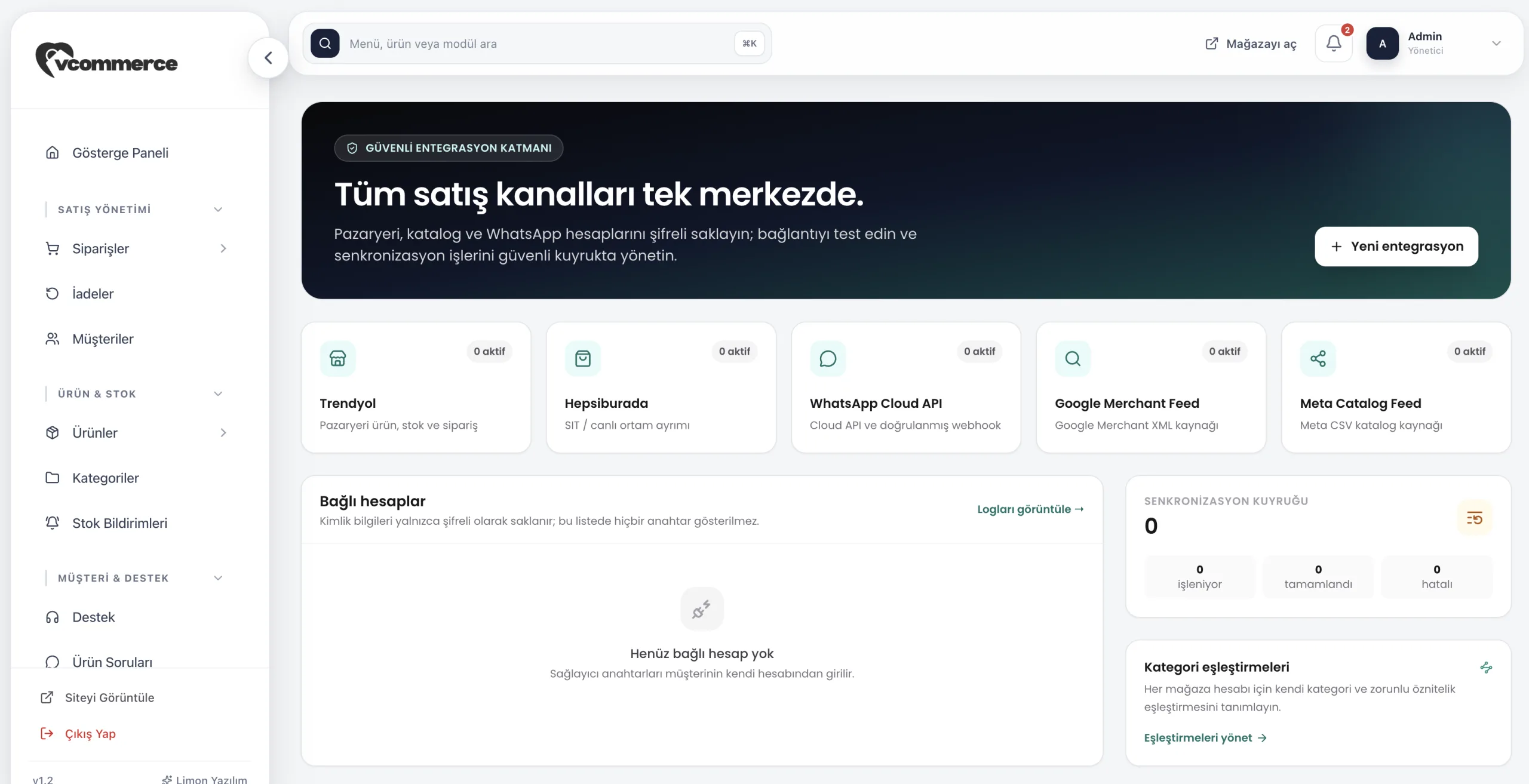 vCommerce Entegrasyon Merkezi