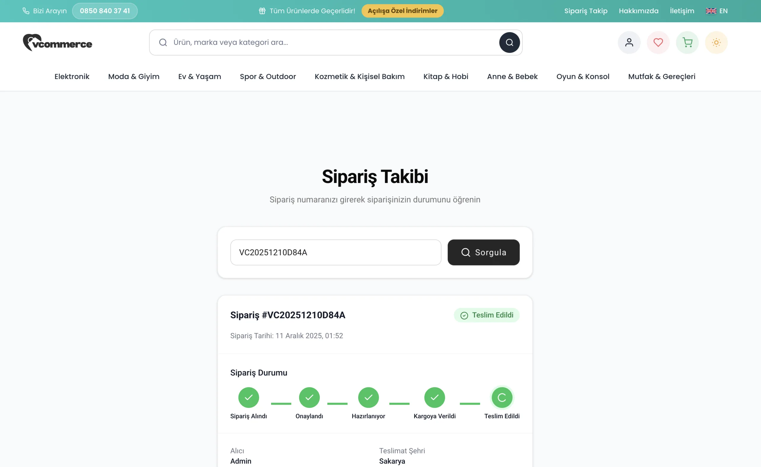 vCommerce Sipariş Takibi Ekranı