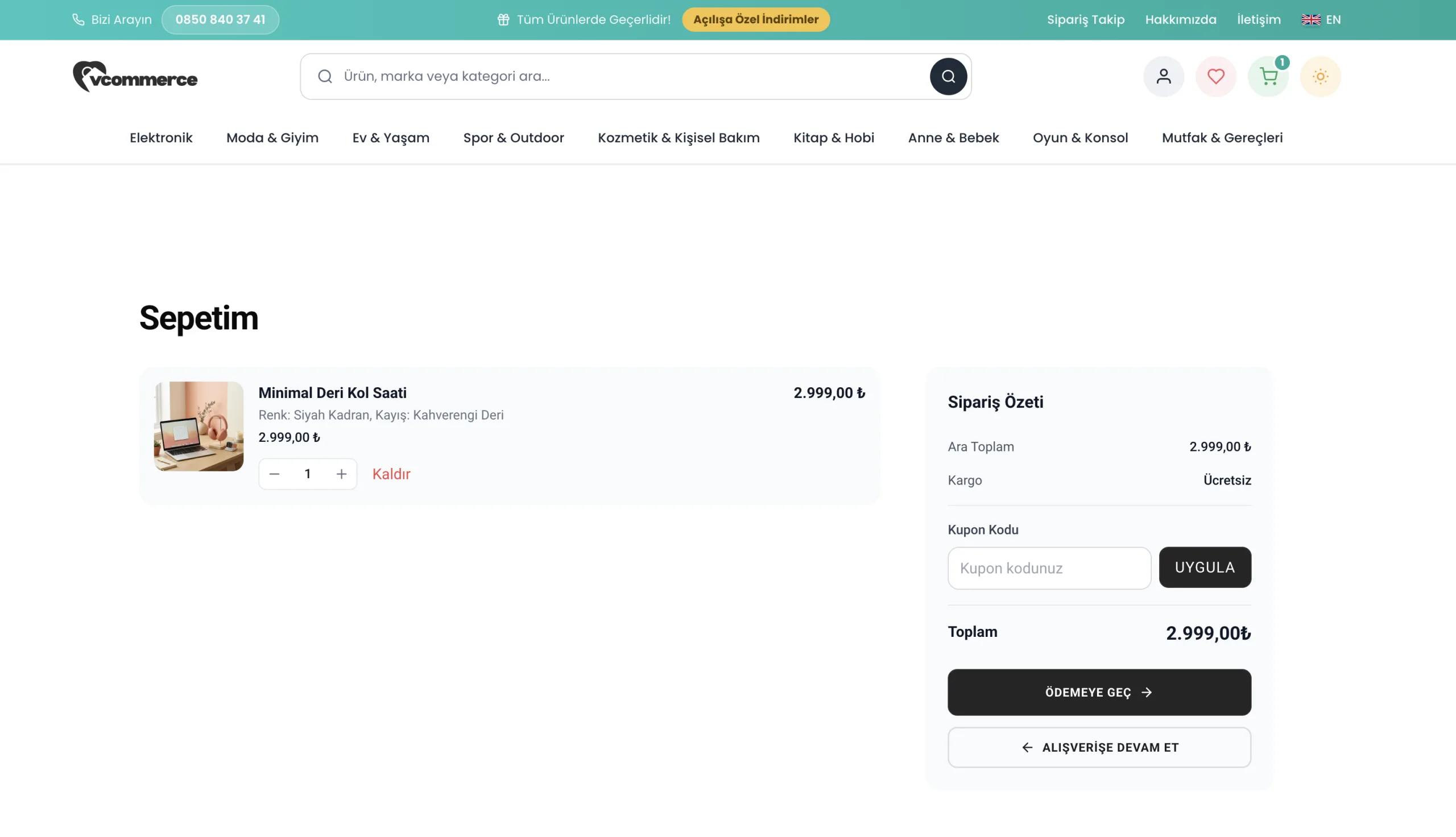 vCommerce Sepet Ekranı