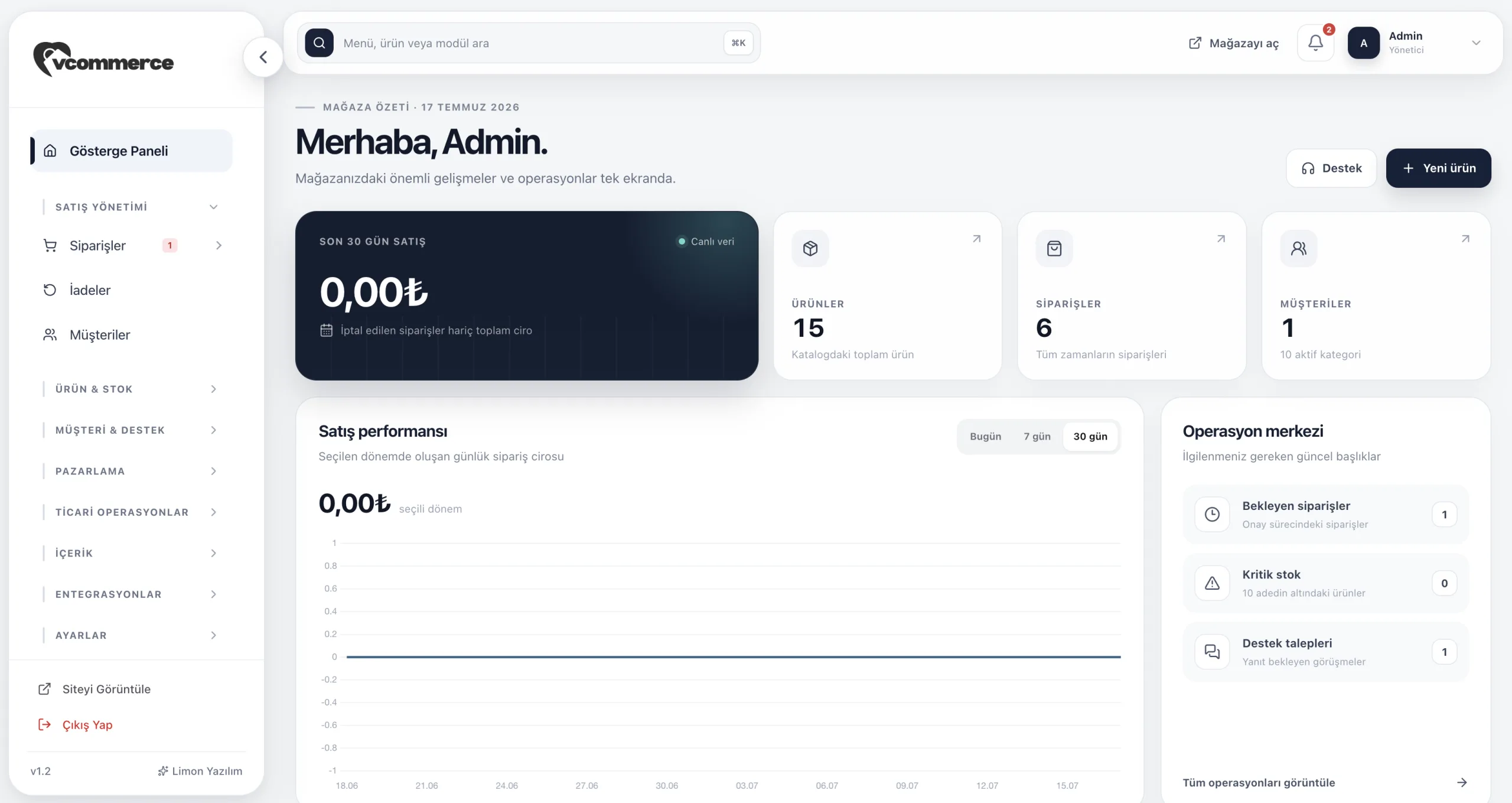 vCommerce Admin Paneli