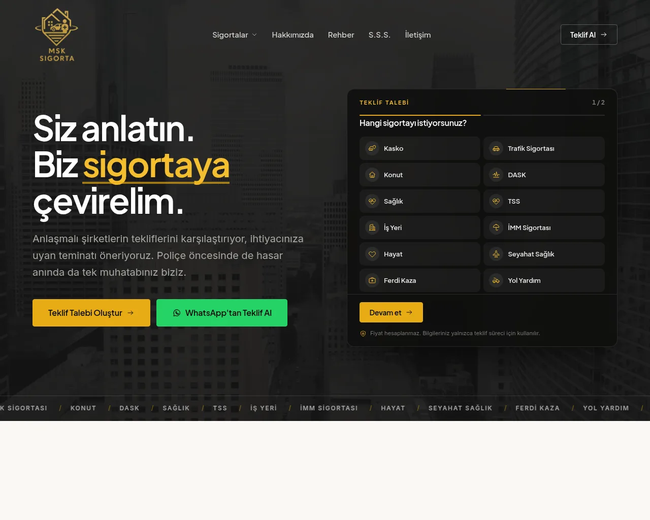 MSK Sigorta — Dijital Sigorta Teklif Platformu