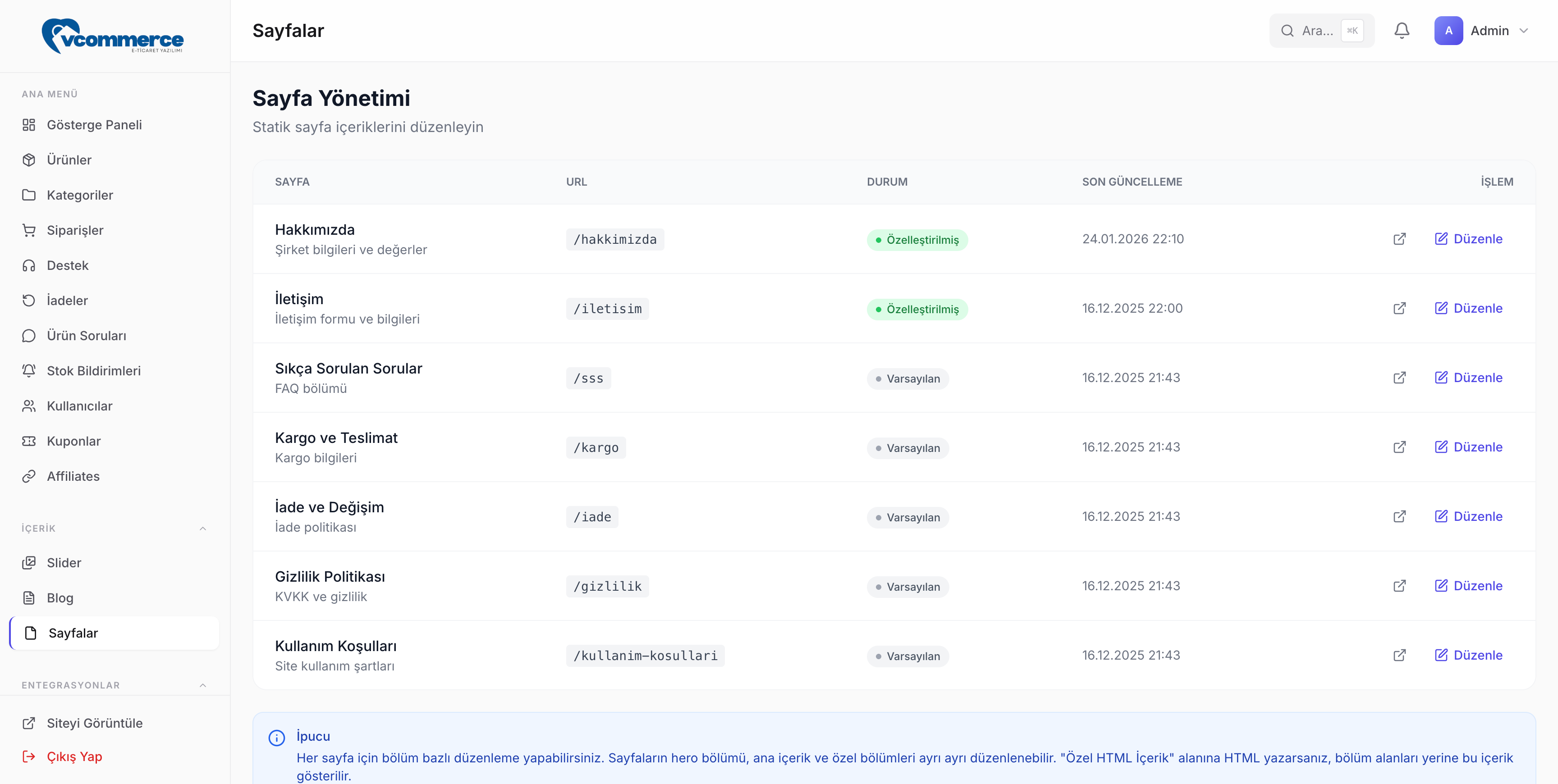 vCommerce E-ticaret yazılımı Limon Yazılım