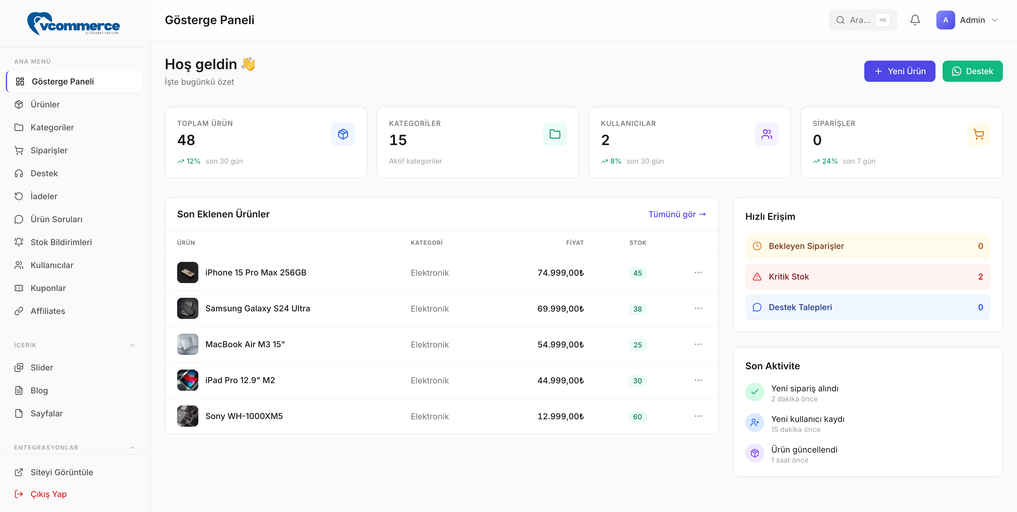 vCommerce E-ticaret yazılımı Limon Yazılım