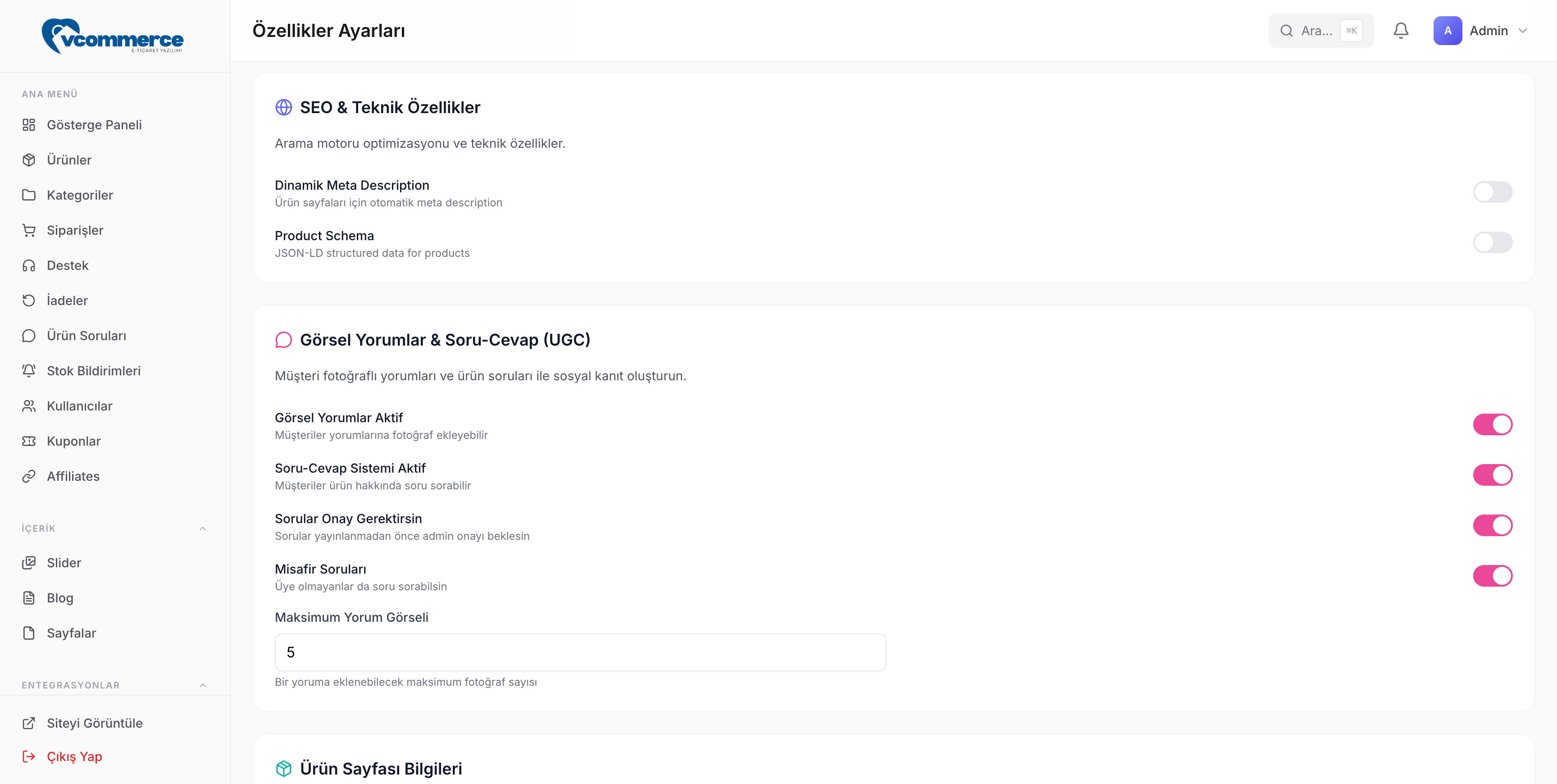 vCommerce E-ticaret yazılımı Limon Yazılım